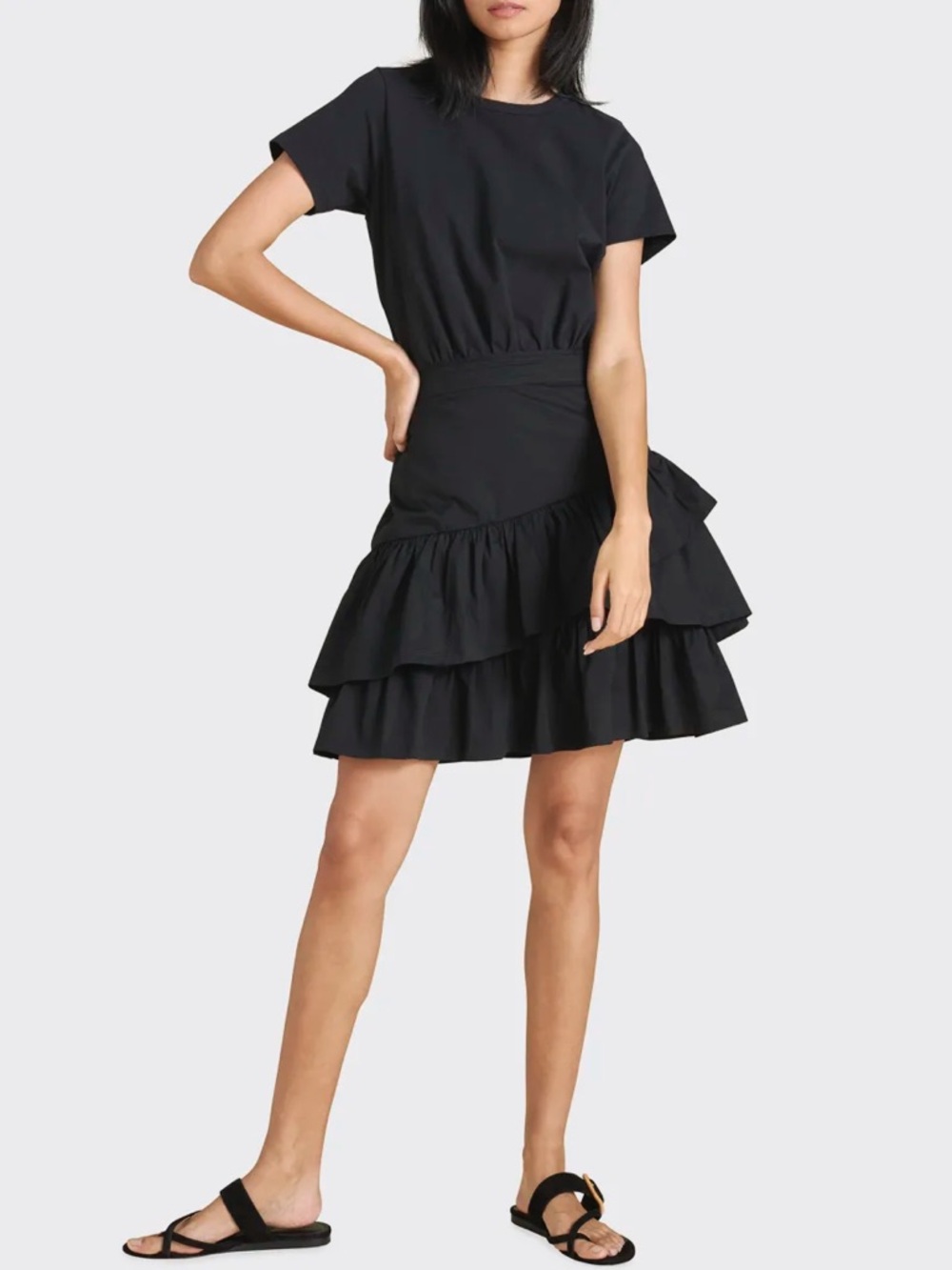 Veronica Beard Noha Flounce Black Tiered Ruffle Mini Dress